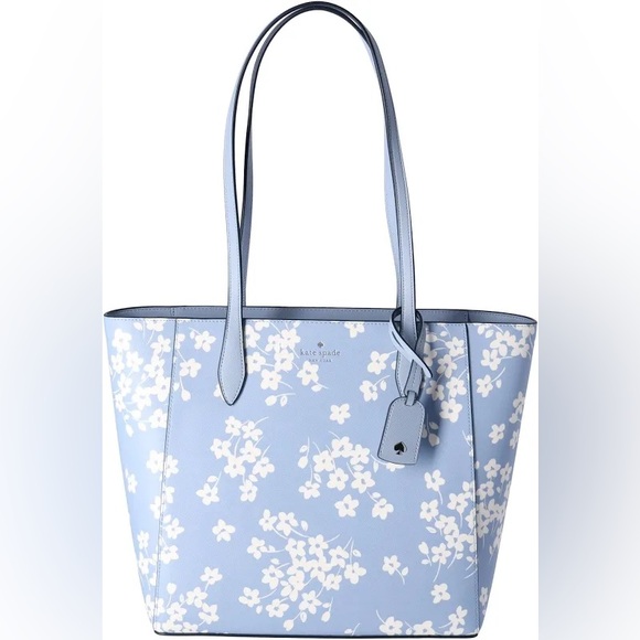 Kate Spade Dana Blue Tote with White Floral Design - Picture 1 of 3